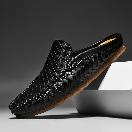 Efim | Black Woven Backless Loafers