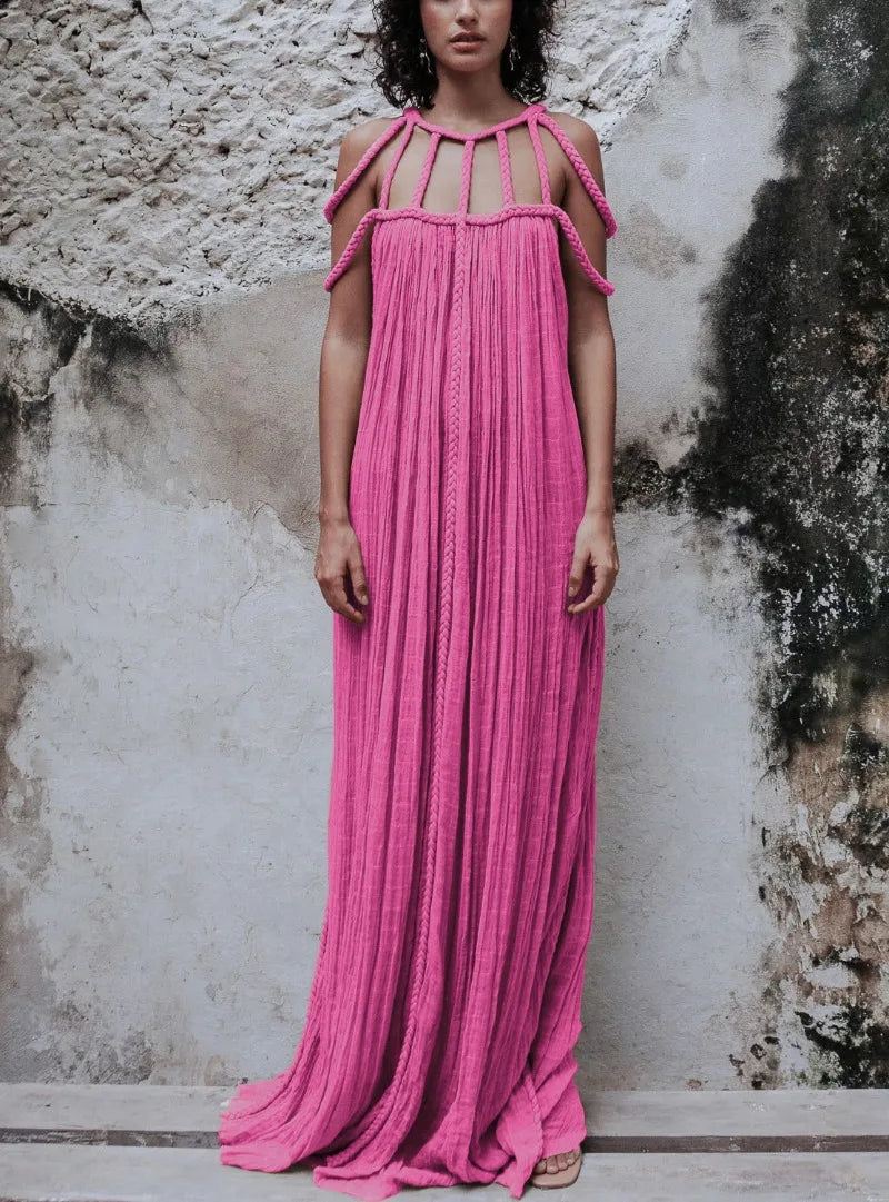 Nuriya | Strappy Halter Neck Pleated Maxi Dress