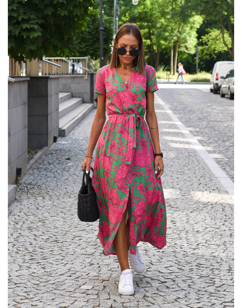 Theresita | Floral Print Short Sleeve Midi Dress