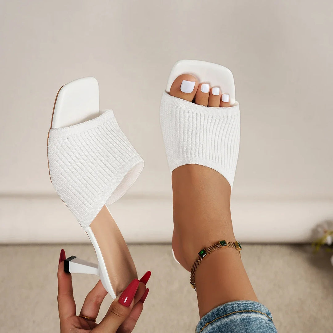Jolinda | Knitted Open Toe Heeled Mule Sandals