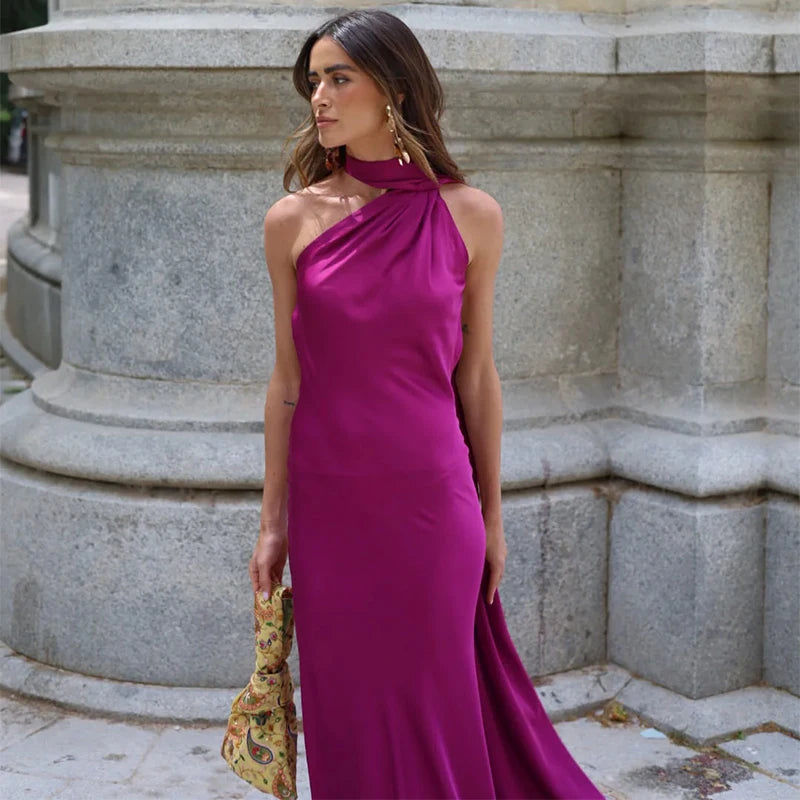 Lucila - Halter Neck Draped Maxi Dress