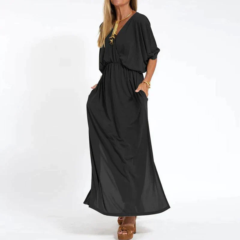 Vesna | V Neck Maxi Dress Elastic Waist