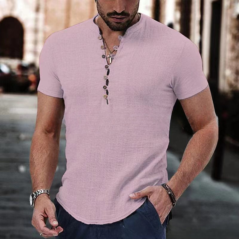 Anestis | Short Sleeve Grey Henley Shirt