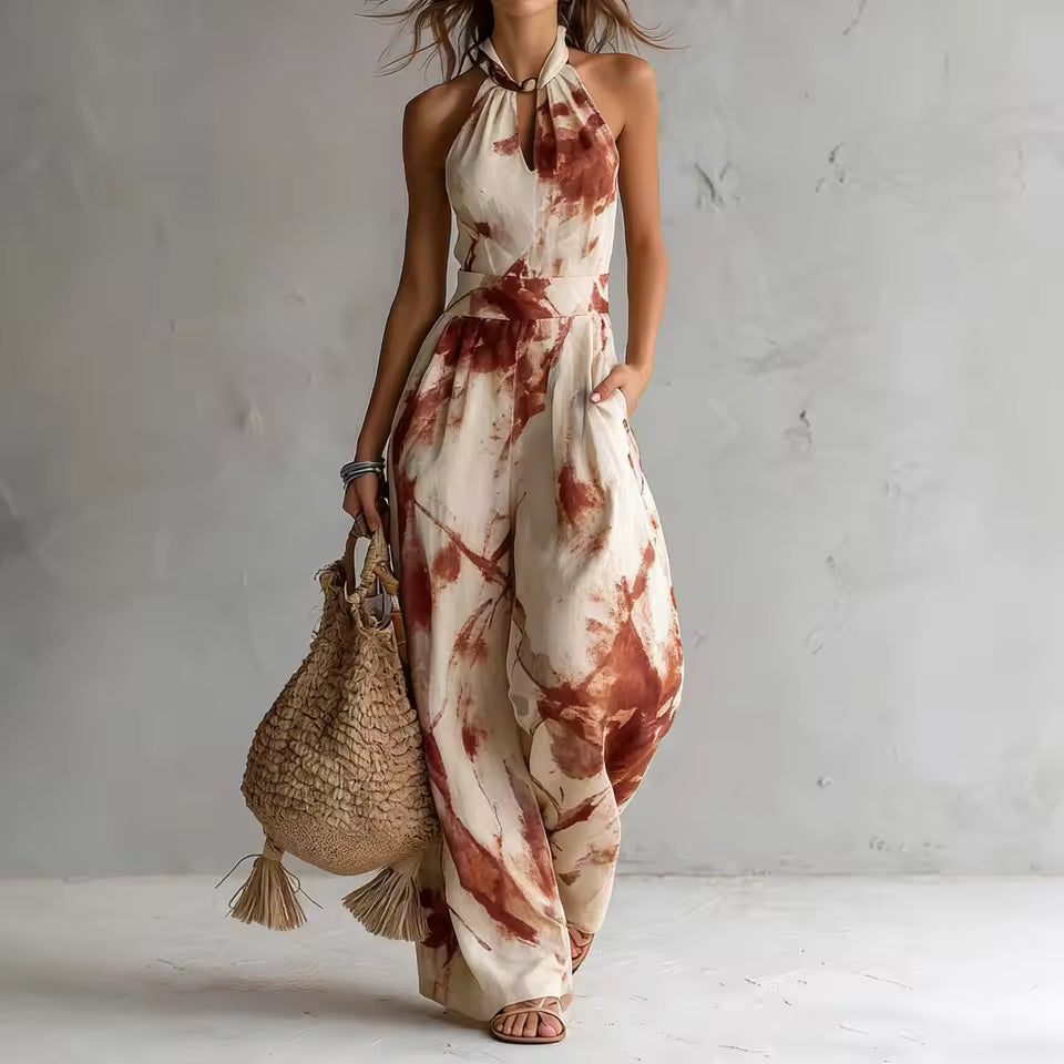 Symia | Halterneck Printed Wide Leg Jumpsuit