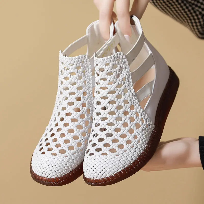 Leolia | Woven Cut-Out Flat Ankle Shoes