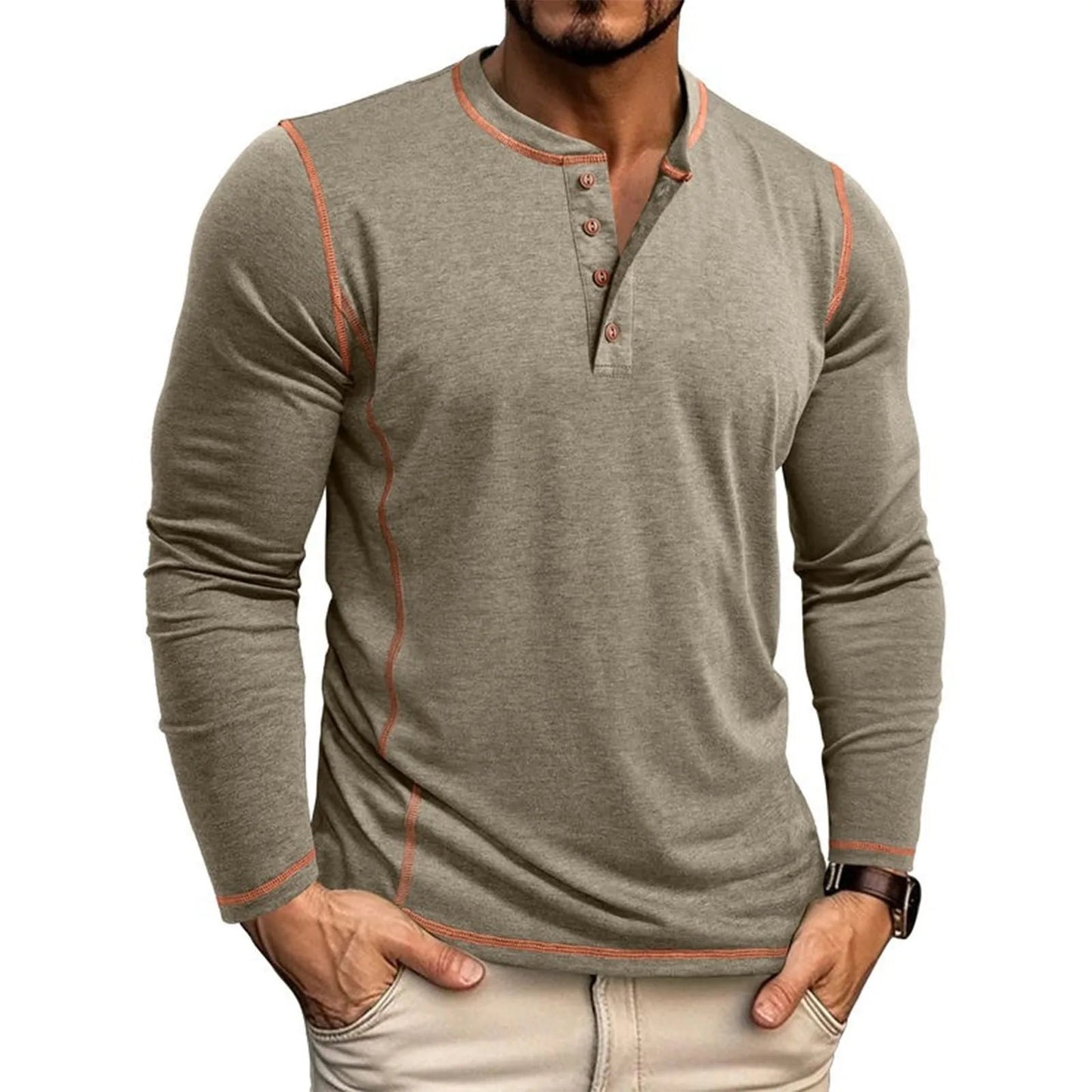 Chuck | Henley Shirt Long Sleeve Contrast Stitch