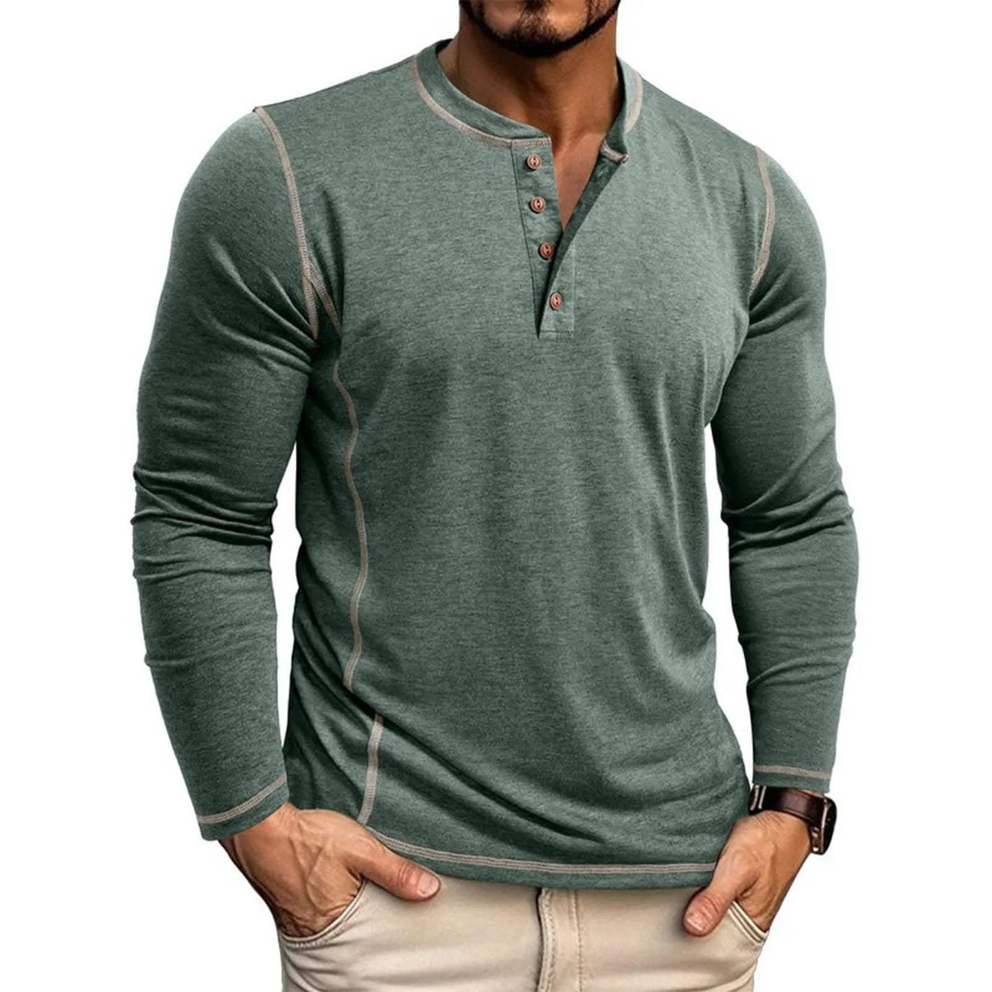 Chuck | Henley Shirt Long Sleeve Contrast Stitch