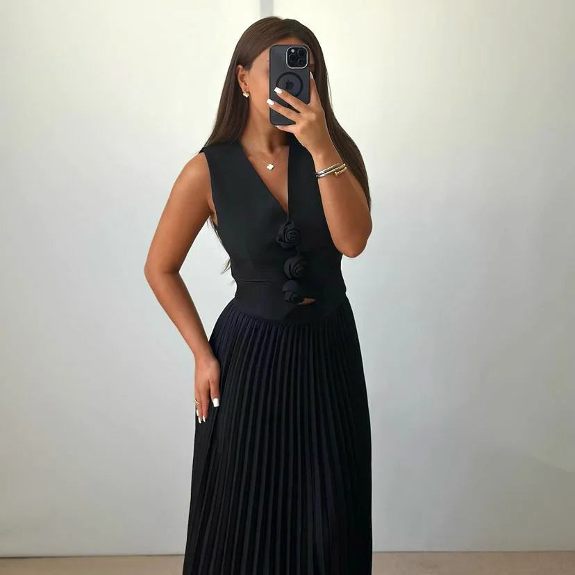 Beyza - Pleated Midi Skirt Sleeveless Two Piece Set