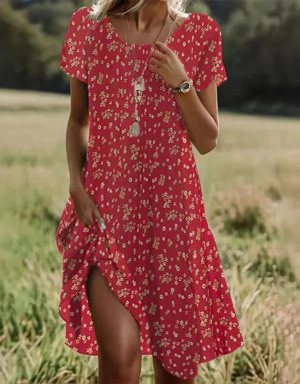 Giovana - Floral Print Short Sleeve Midi Dress