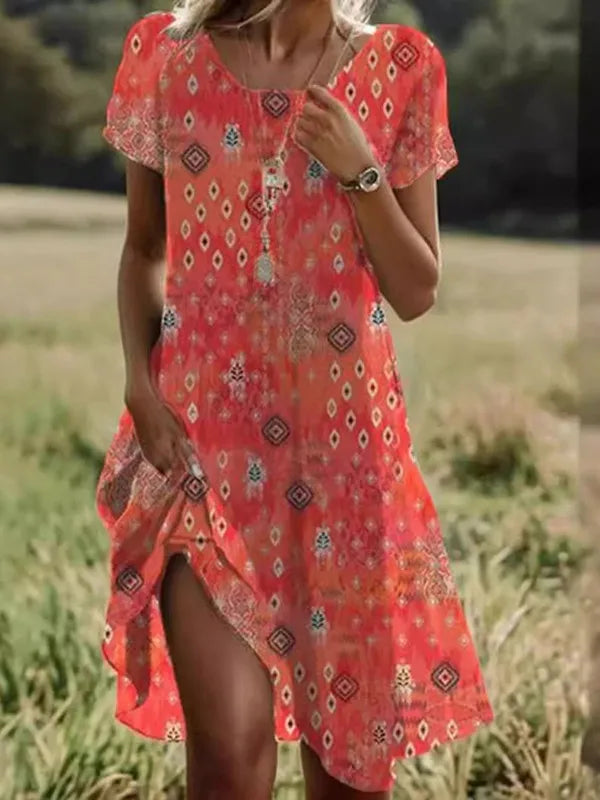 Giovana - Floral Print Short Sleeve Midi Dress