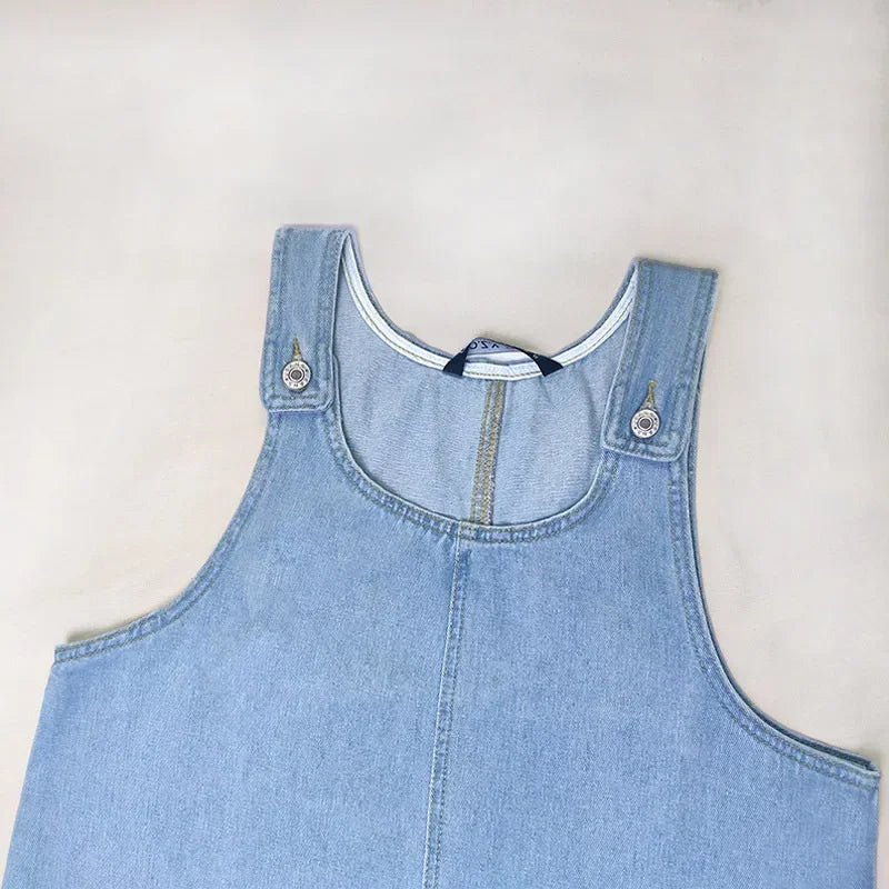 Lucelia | Washed Denim Pinafore Mini Dress Scoop Neck