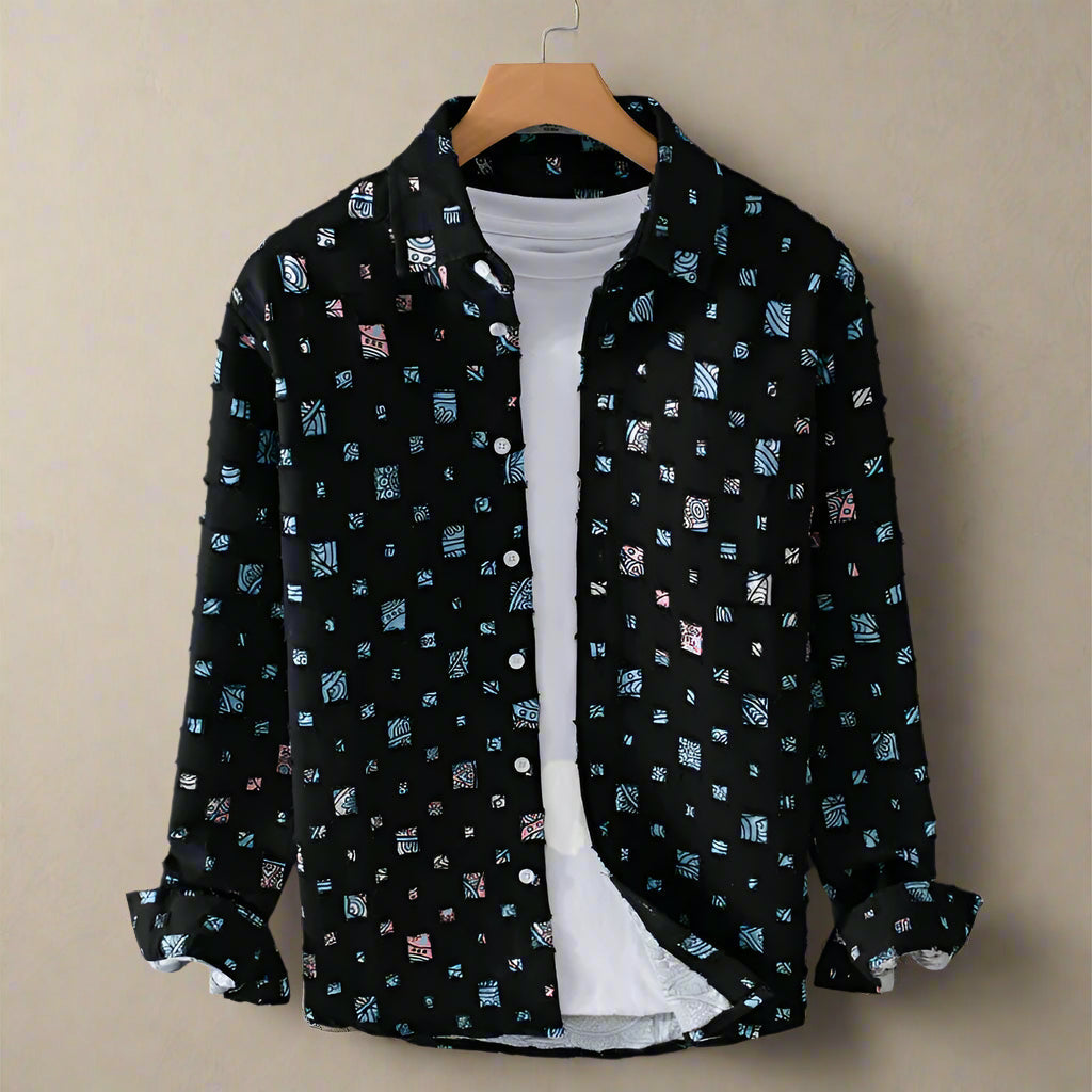 Nazirah | Long Sleeve Mosaic Cutout Button-Up Shirt