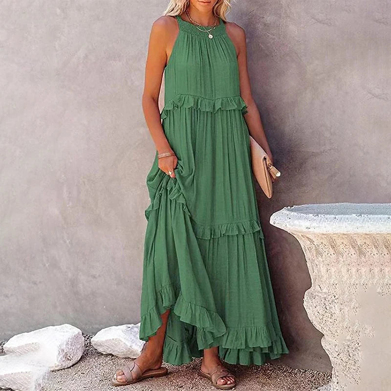 Munalisa | Sleeveless Ruffle Tiered Maxi Dress