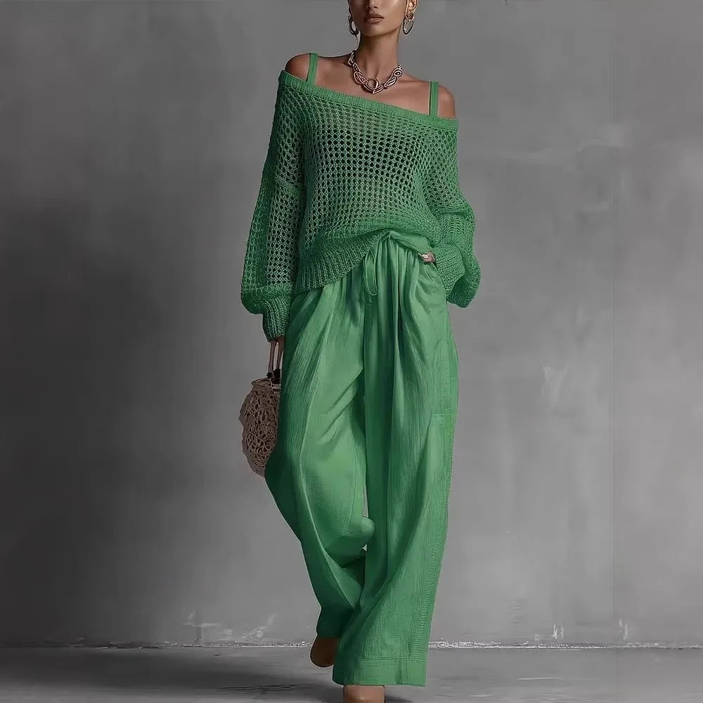 Shaneka | Off Shoulder Knitted Top Wide Leg Set