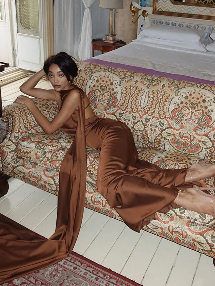 Lucila - Halter Neck Draped Maxi Dress