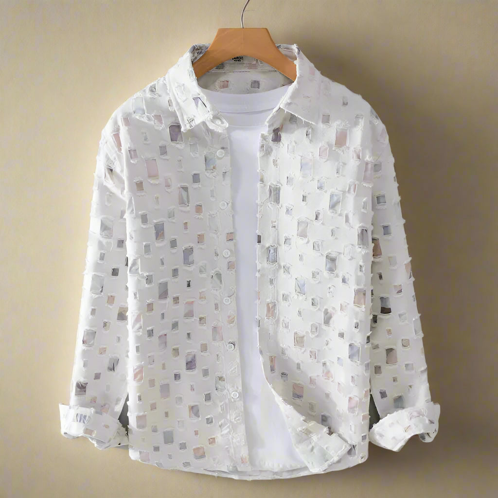 Nazirah | Long Sleeve Mosaic Cutout Button-Up Shirt