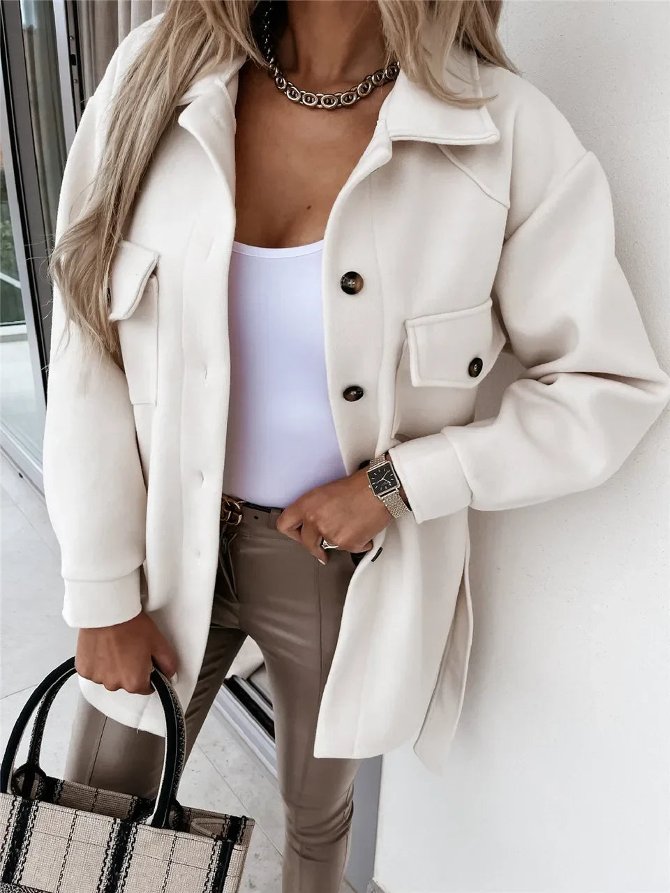 Vicky | Oversized Button Front Shacket With Pockets