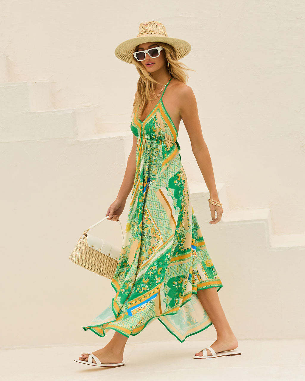 Delfina | Printed Halterneck Backless Maxi Dress