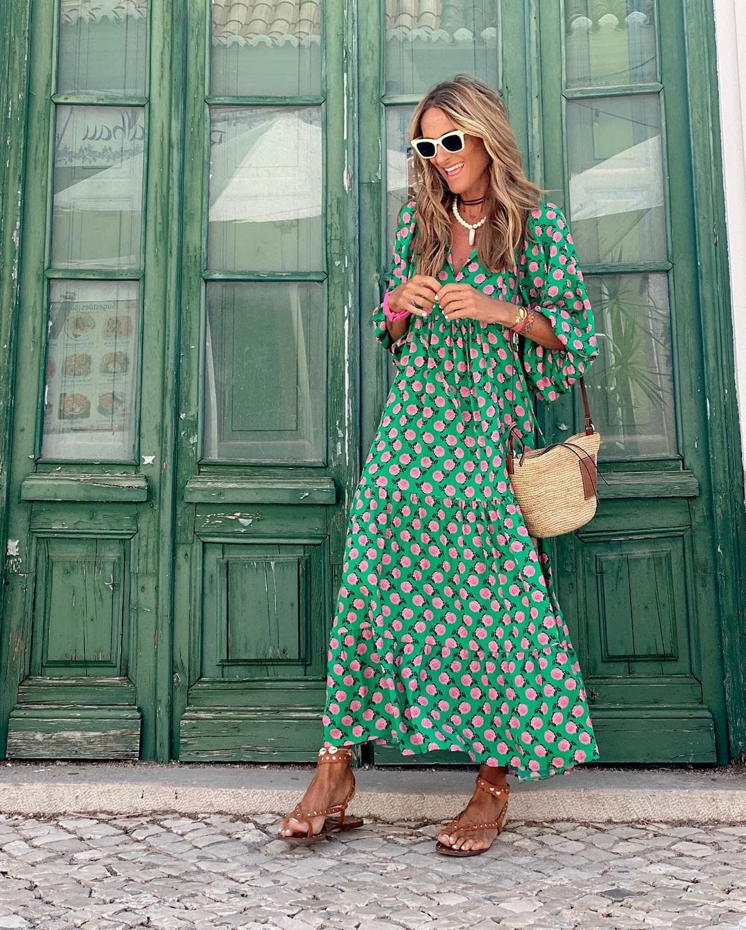 Tessa | Geometric Print V-Neck Maxi Dress