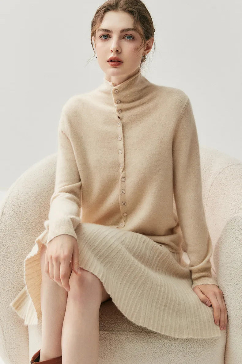 Areum | High Neck Button Front Knitted Cardigan