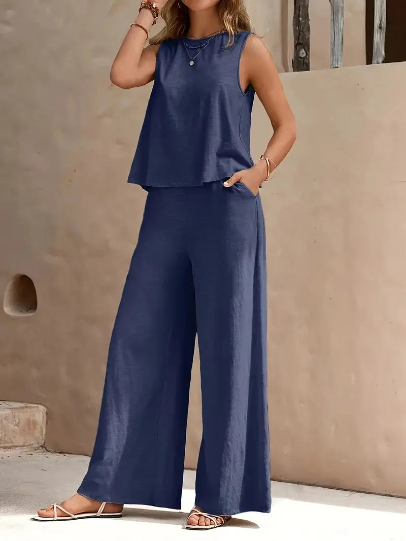 Dollie | Sleeveless Wide Leg Trouser Set