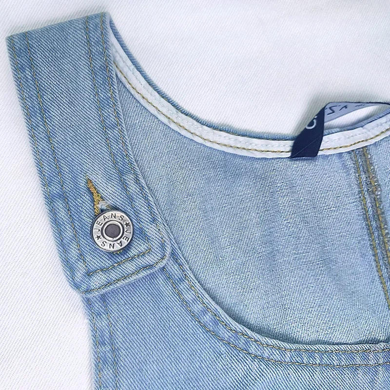Lucelia | Washed Denim Pinafore Mini Dress Scoop Neck