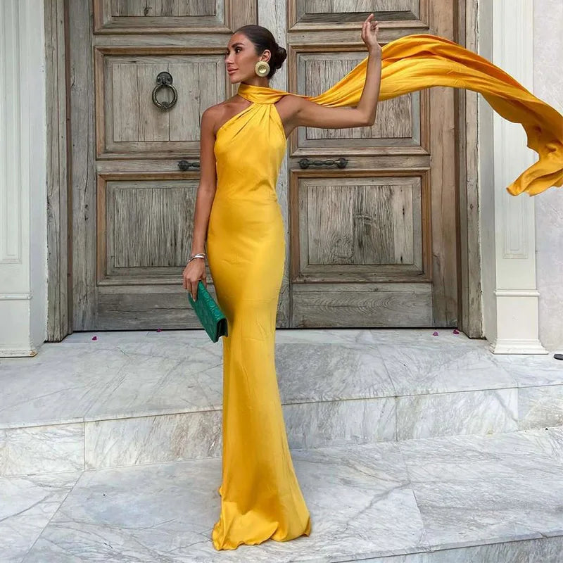 Lucila - Halter Neck Draped Maxi Dress
