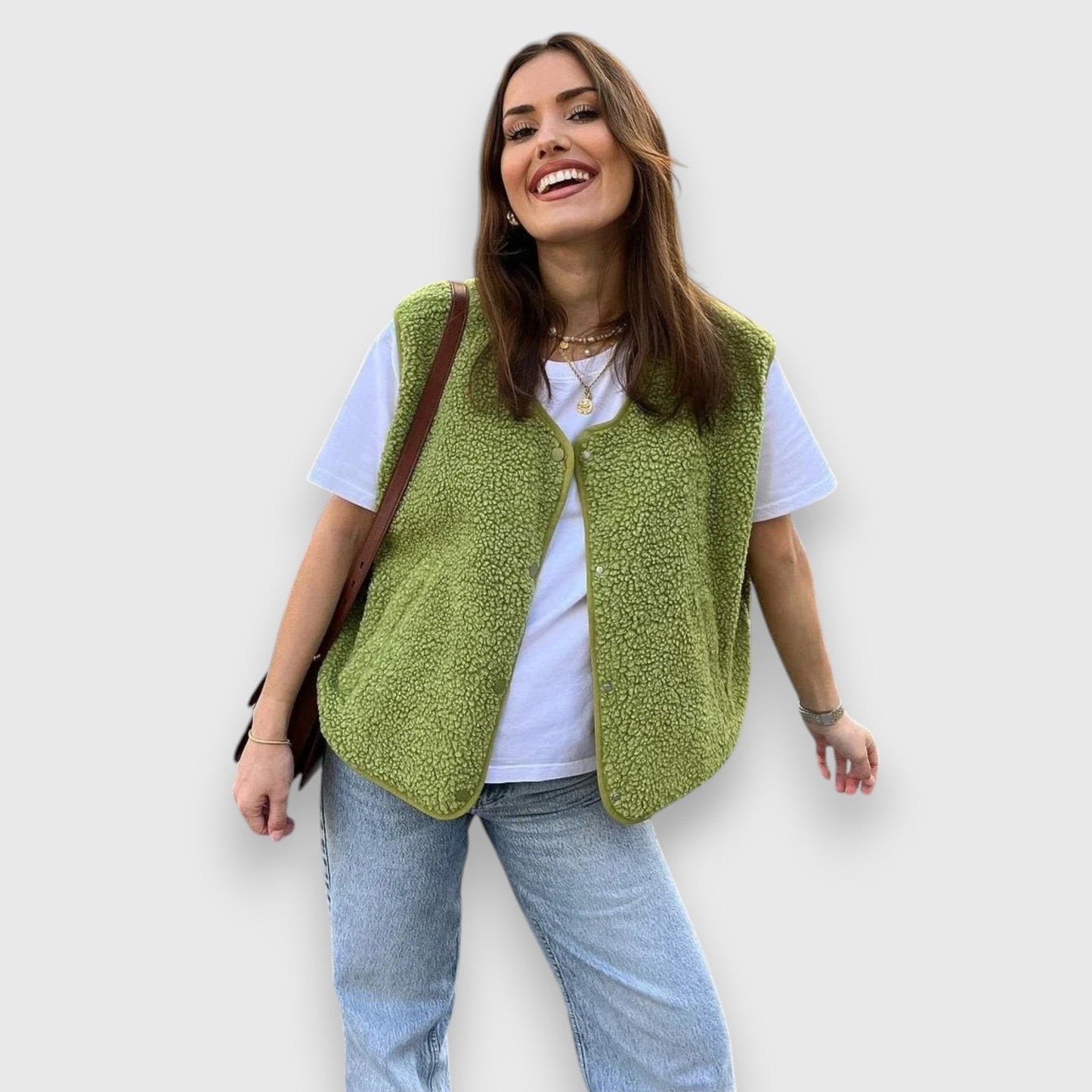 Cheryl | Sleeveless Button Front Fleece Vest