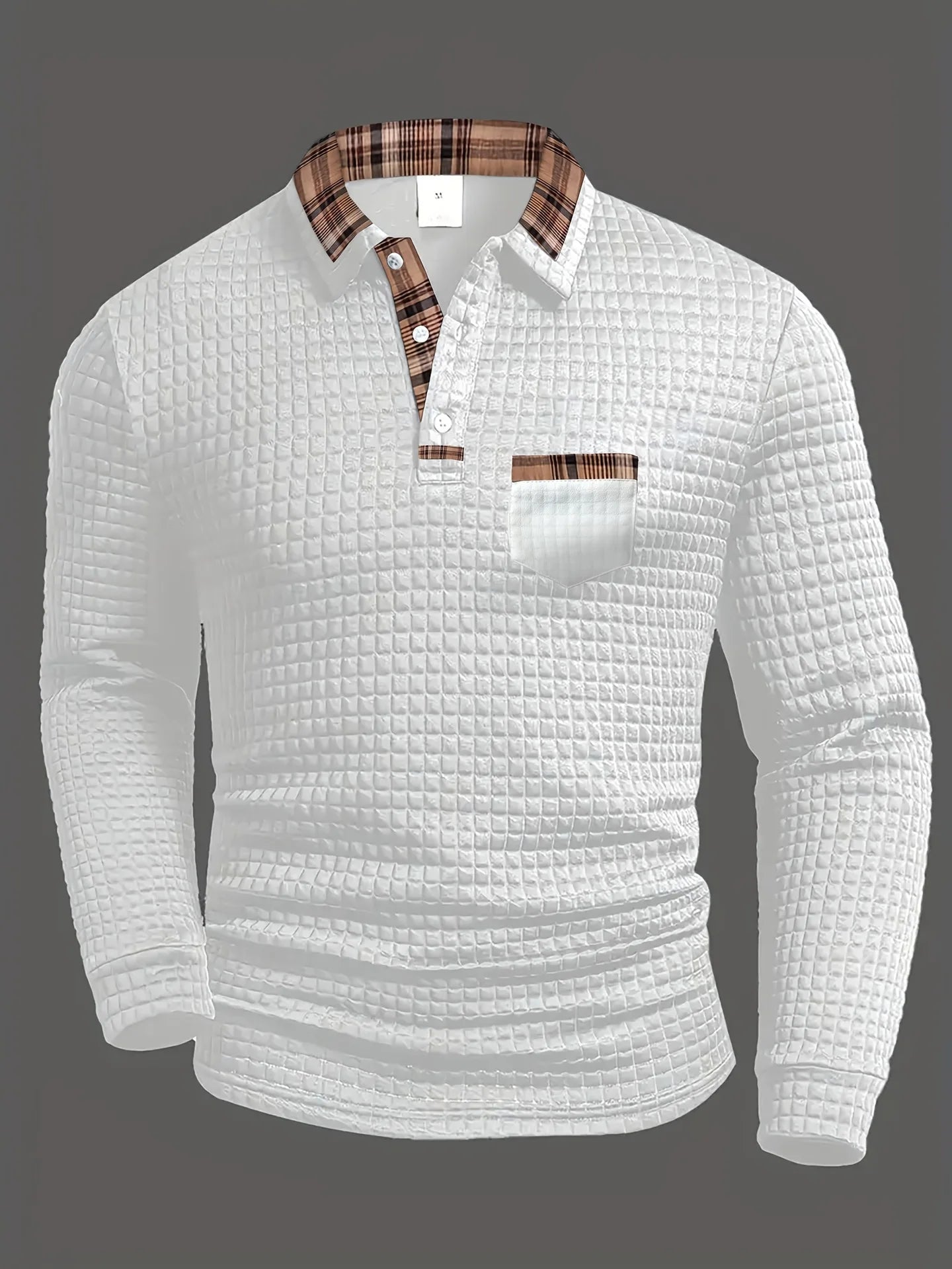 Jerard | Textured Long-Sleeve Checked Collar Polo Shirt