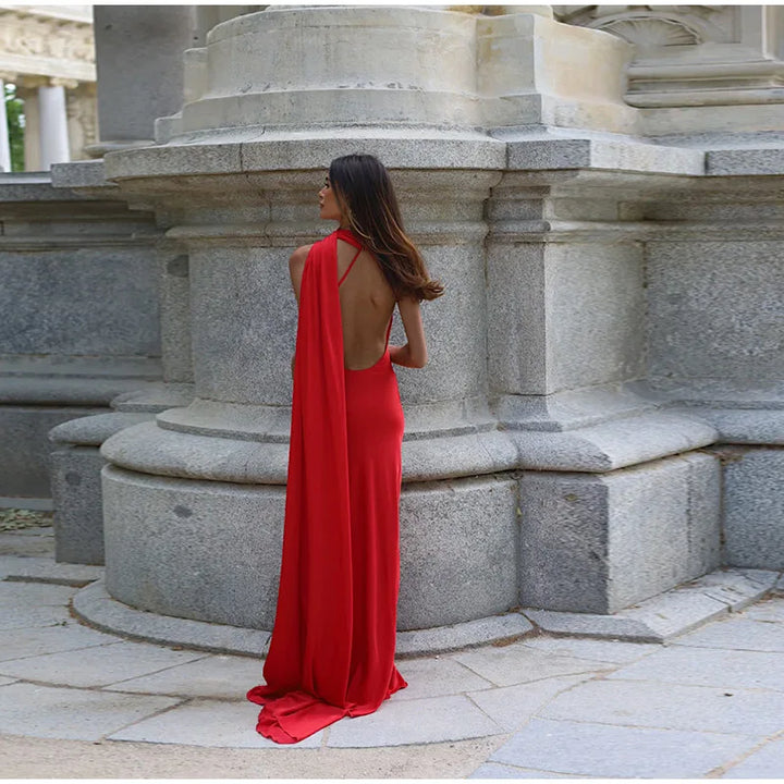 Lucila - Halter Neck Draped Maxi Dress