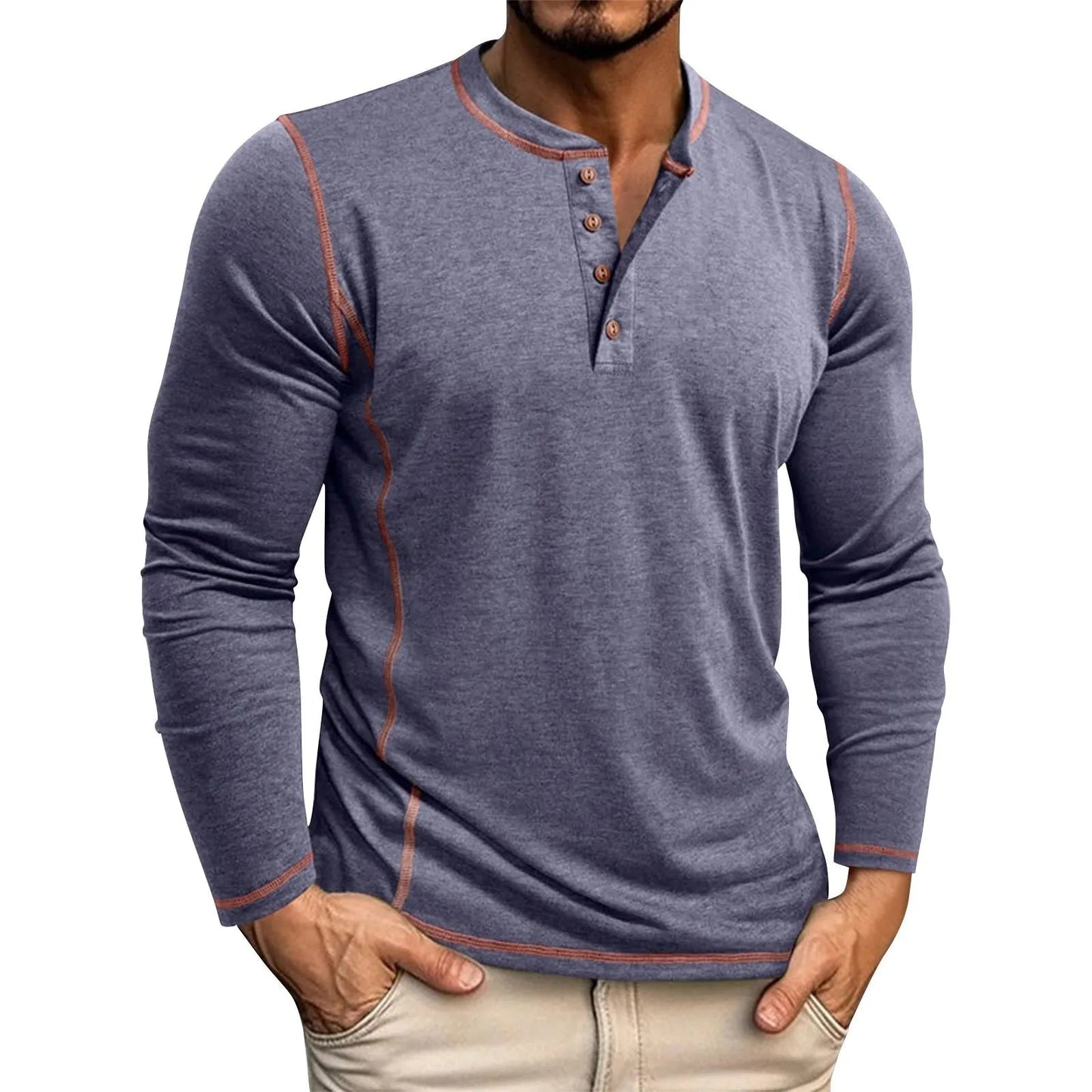 Chuck | Henley Shirt Long Sleeve Contrast Stitch