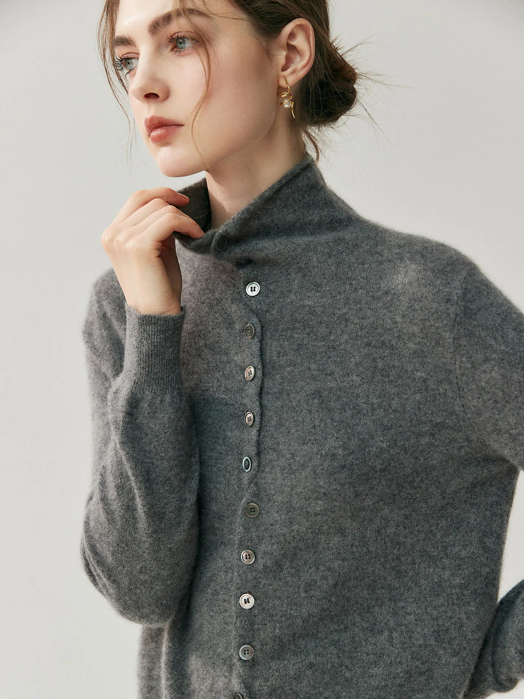 Areum | High Neck Button Front Knitted Cardigan