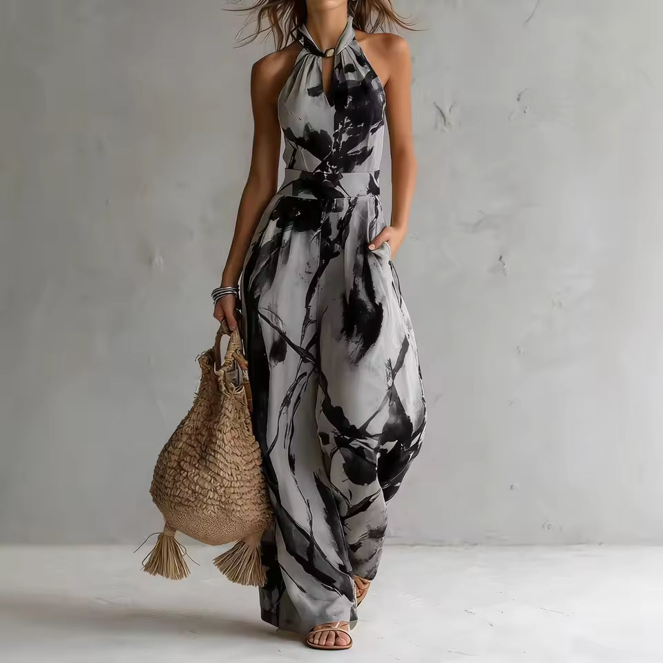 Symia | Halterneck Printed Wide Leg Jumpsuit