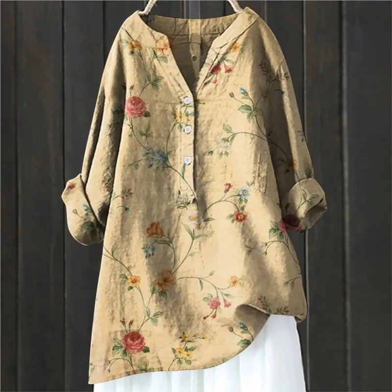 Jovita - Floral Print Button Front Blouse Top