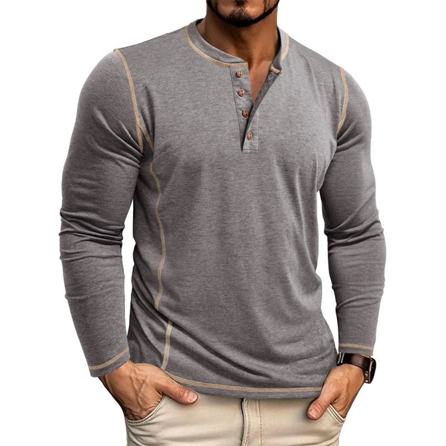 Chuck | Henley Shirt Long Sleeve Contrast Stitch
