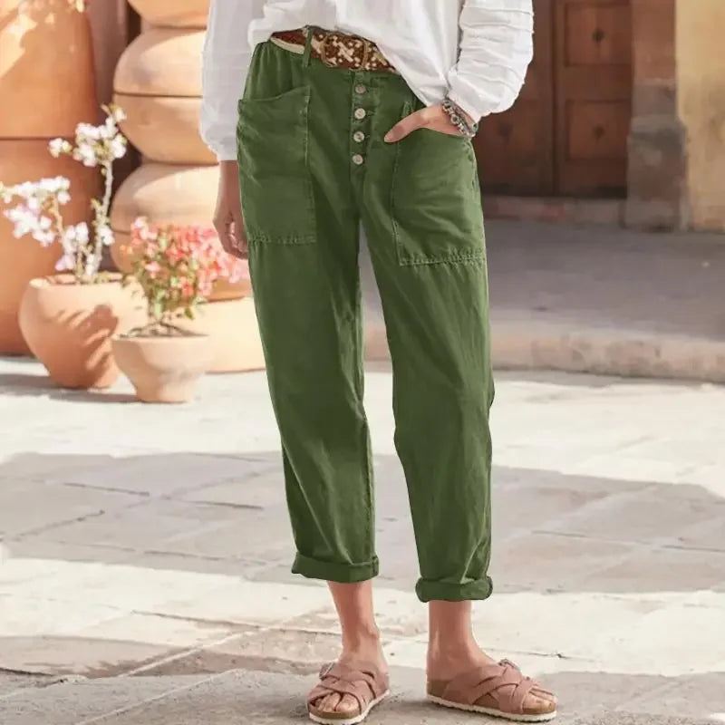 Inge | Button Front Cropped Tapered Trousers