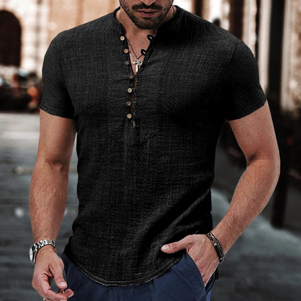 Anestis | Short Sleeve Grey Henley Shirt