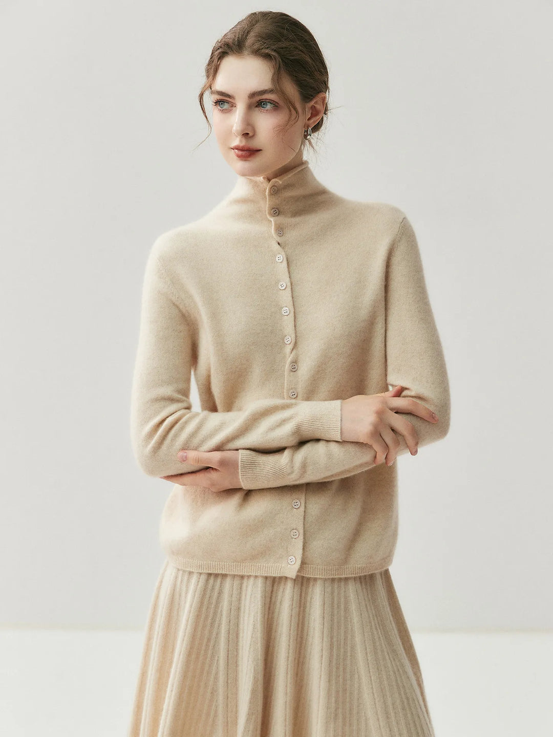 Areum | High Neck Button Front Knitted Cardigan