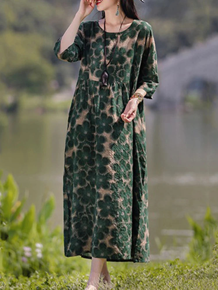 Cecile | Floral Print Mid Sleeve Maxi Dress