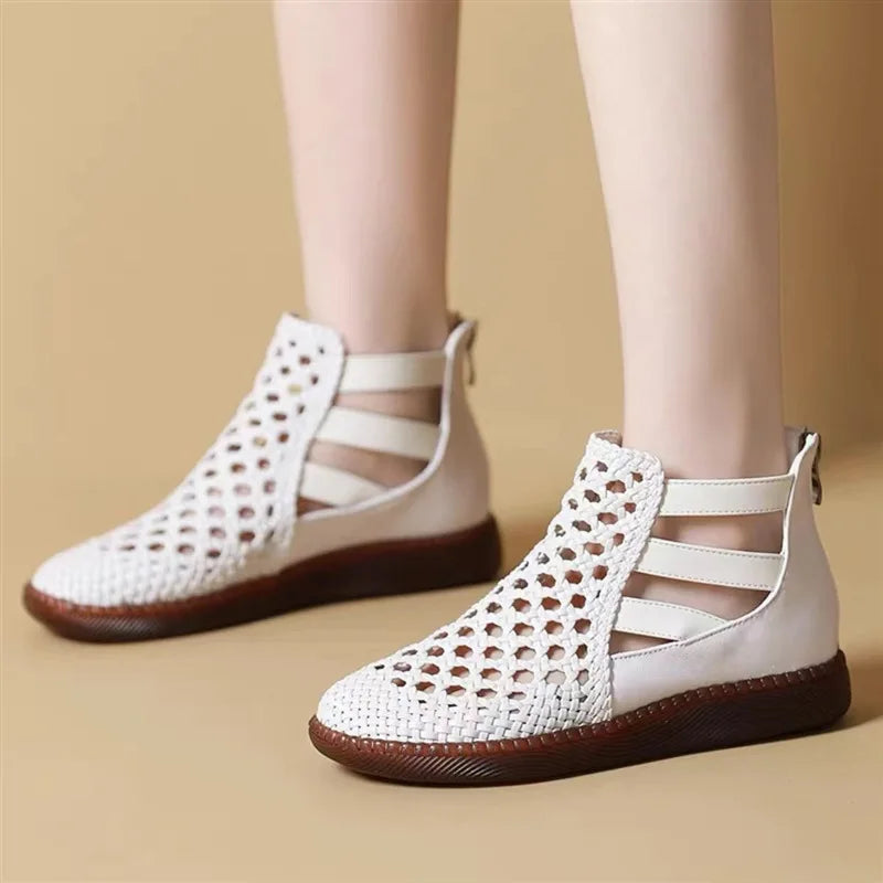 Leolia | Woven Cut-Out Flat Ankle Shoes