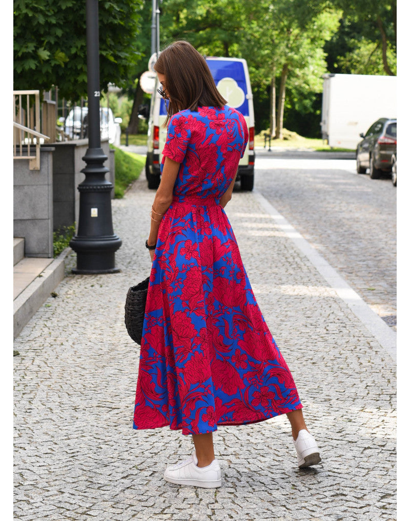 Theresita | Floral Print Short Sleeve Midi Dress