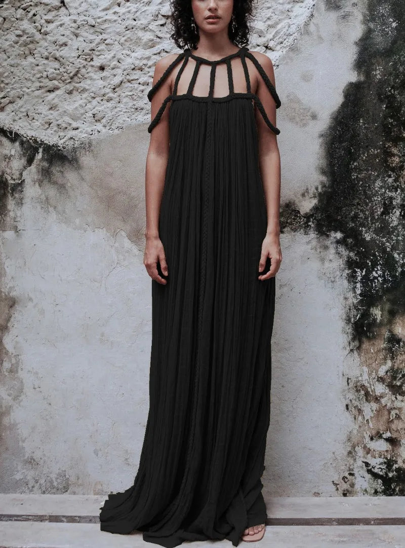 Nuriya | Strappy Halter Neck Pleated Maxi Dress