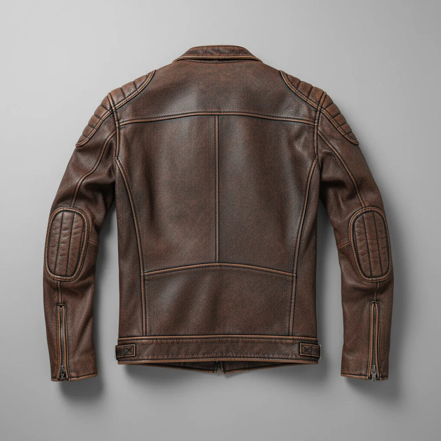 Samer | Leather Biker Zip Front Jacket