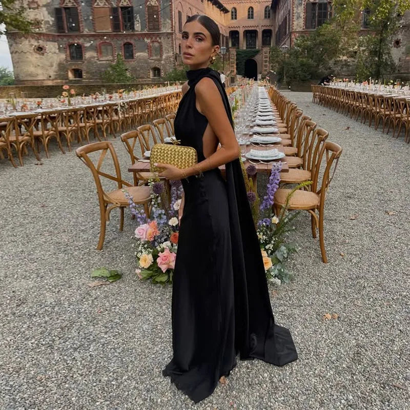 Lucila - Halter Neck Draped Maxi Dress