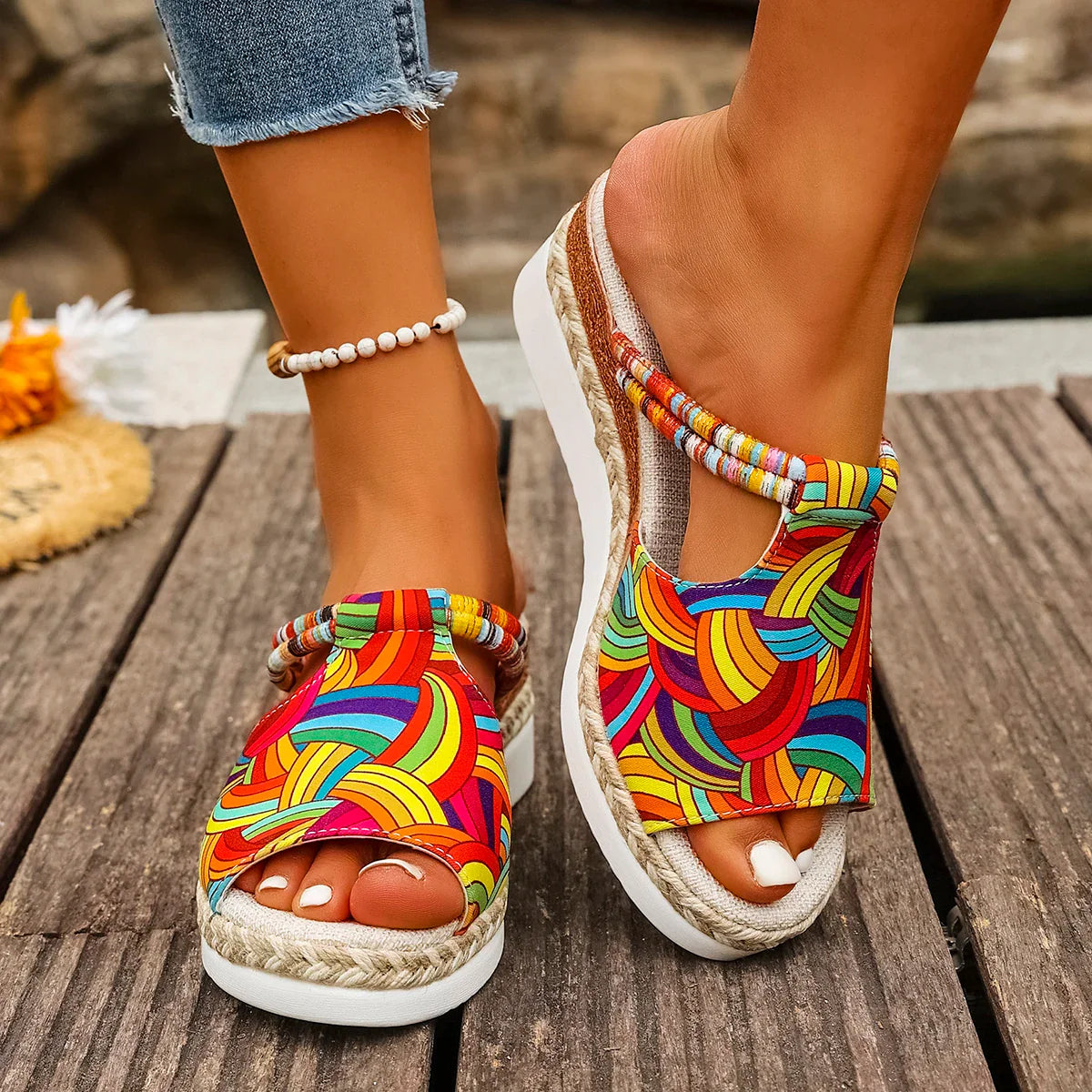 Raiza | Wedge Platform Open Toe Printed Sandals