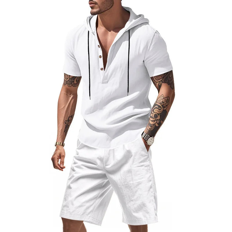 Wiliam - Short Sleeve Hooded Top and Shorts Set