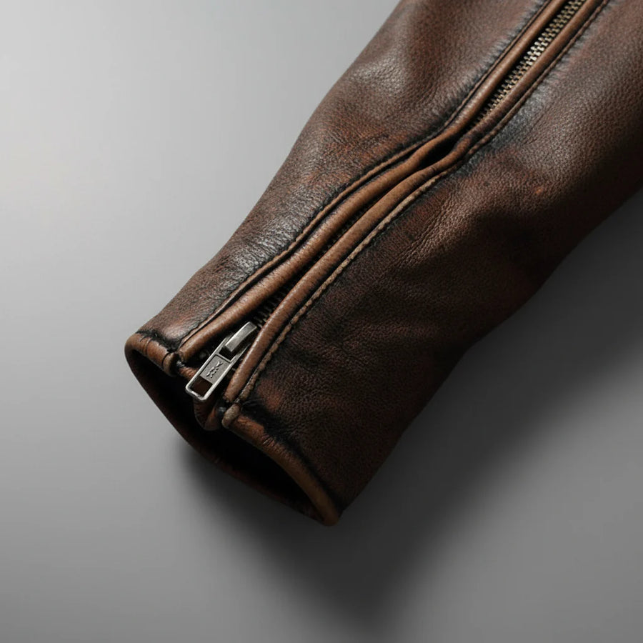 Samer | Leather Biker Zip Front Jacket