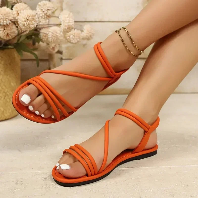 Suyeon | Flat Multi-Strap Elastic Strap Sandals
