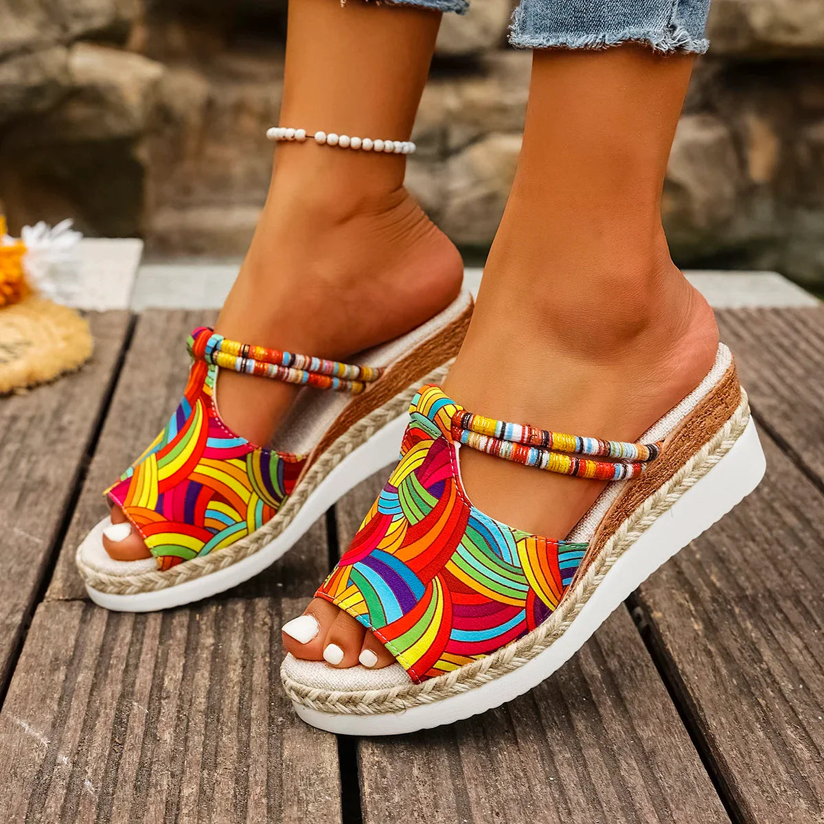 Raiza | Wedge Platform Open Toe Printed Sandals