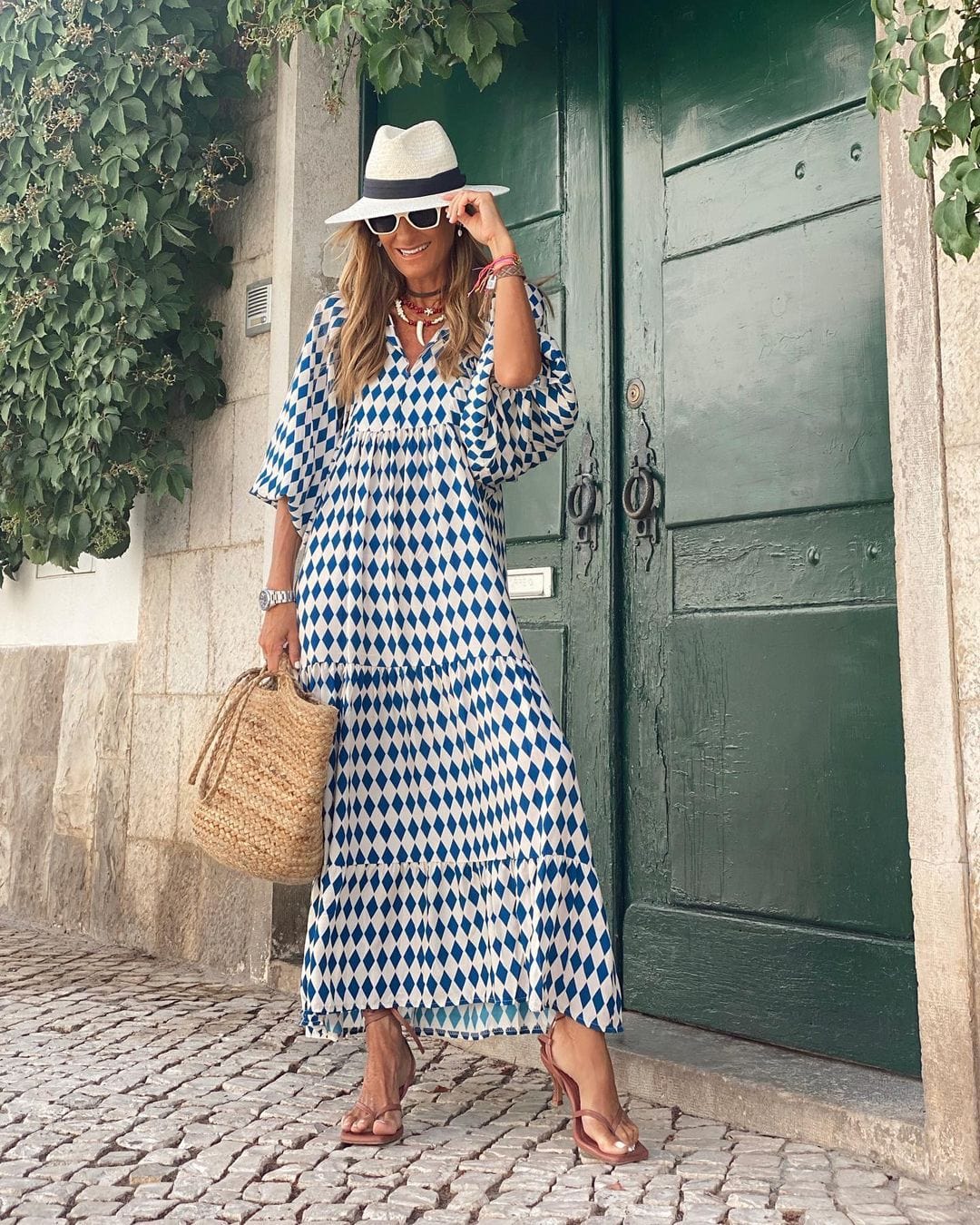 Tessa | Geometric Print V-Neck Maxi Dress